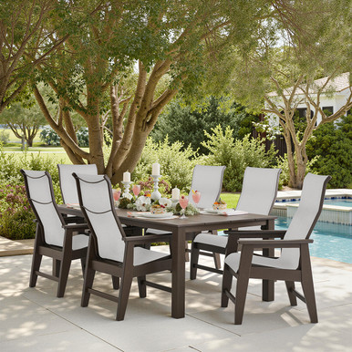 Savannah Mocha Polymer with Augustine Oyster Sling 7 Piece Dining