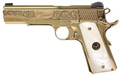 Oaks Wholesale IVER Noble Eagle WP G2 45 ACP 5-inch Beavertail Safety Pearlized Grips Polished Gold PVD Pistol