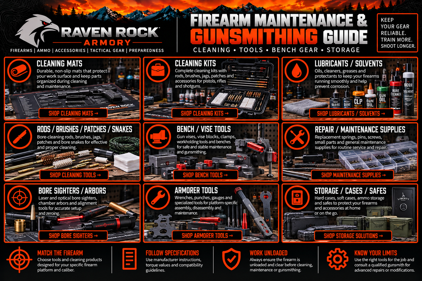 Firearm Maintenance & Gunsmithing | Cleaning Kits, Tools, Lubricants & Storage | Raven Rock