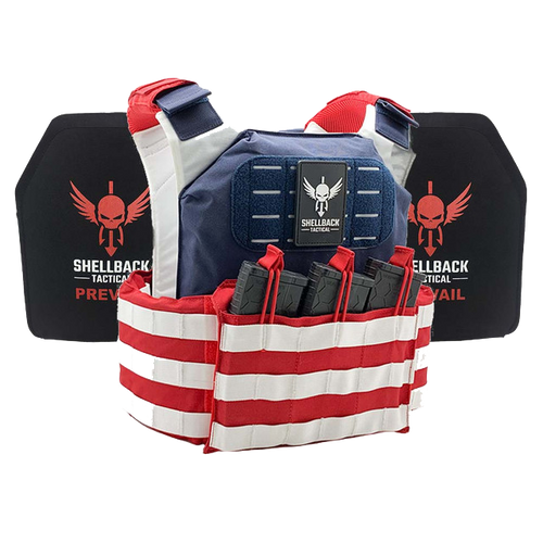 SHELLBACK TACTICAL STARS AND STRIPES LIGHTWEIGHT ARMOR SYSTEM WITH LEVEL III LON-III-P PLATES