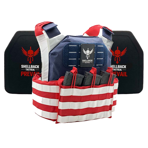 SHELLBACK TACTICAL STARS AND STRIPES LIGHTWEIGHT LEVEL IV ARMOR KIT WITH MODEL 4SICMH CERAMIC PLATES