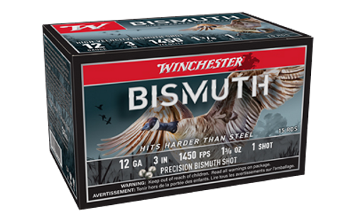 Bismuth, 12 Gauge, 3", #1, 1-3/8oz, Shot Shell, 15 Round per Box X 10 BOXES = 150 Shells Bismuth, 12 Gauge, 3", #1, 1-3/8oz, Shot Shell, 15 Round per Box X 10 BOXES = 150 Shells