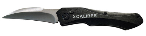 XCaliber Knife Company Switch Blade Folding Sheepsfoot Knife with D2 Steel Blade and Black Aluminum Handle