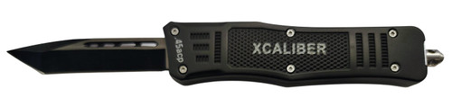 XCaliber Knife Company 45 ACP 3.25 inch OTF Tanto Plain Black Blade with 440C Stainless Steel Handle