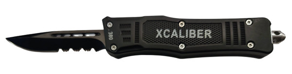XCaliber Knife Company 380 ACP Small OTF Knife with 2.75-Inch Part Serrated Blade and Nylon Sheath