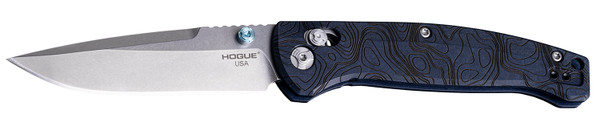 Hogue Mysto 3.4 Inch Clip Point Tumbled CPM MagnaCut Blade Knife with Maple Valley Richlite Blue Handle