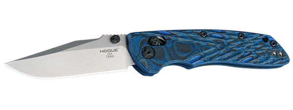 Hogue DEKA 3.25 Inch Clip Point Blade Tumbled G10 Blue Handle Knife