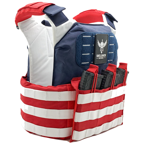SHELLBACK TACTICAL STARS AND STRIPES LEVEL IV ARMOR KIT WITH MODEL 26605-2 CERAMIC PLATES