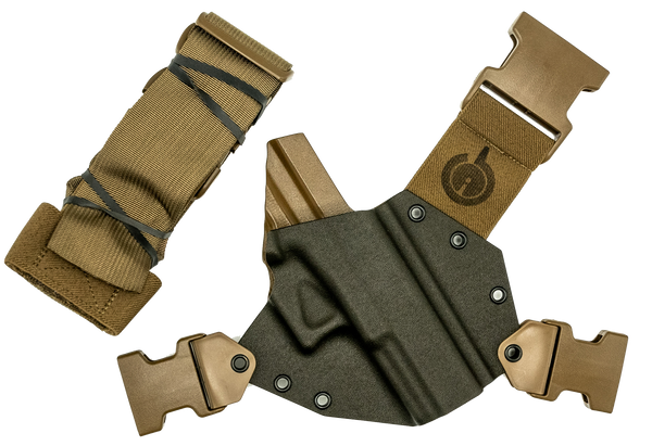 GunfightersINC, Kenai Chest Holster, Kydex Shell, Nylon Harness, For Gen 1-4 Glock 20/21, Gray Shell, Coyote Brown Harness, Right Hand