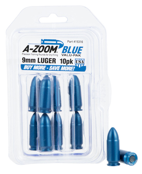 A-Zoom 15316 Blue Snap Caps 9mm Luger Dummy Rounds - 10 Pack