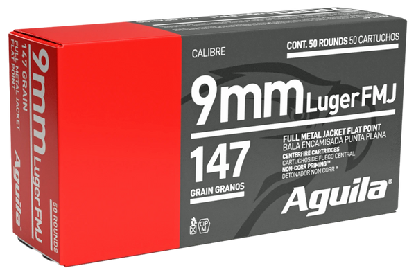Aguila 9mm Luger 147 Grain Full Metal Jacket Flat Point Ammunition 50 Rounds