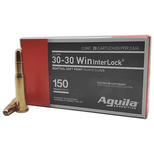 Aguila 30-30 Winchester InterLock Boat Tail Soft Point Ammunition, 150 Grain