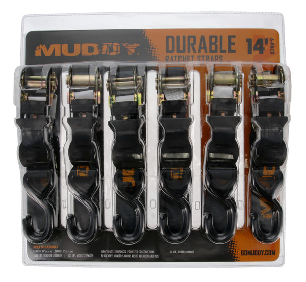 Walkers Game Ear Muddy Mud-DRS14 1 Inch x 14 Inch Durable Ratchet Strap Six-Pack