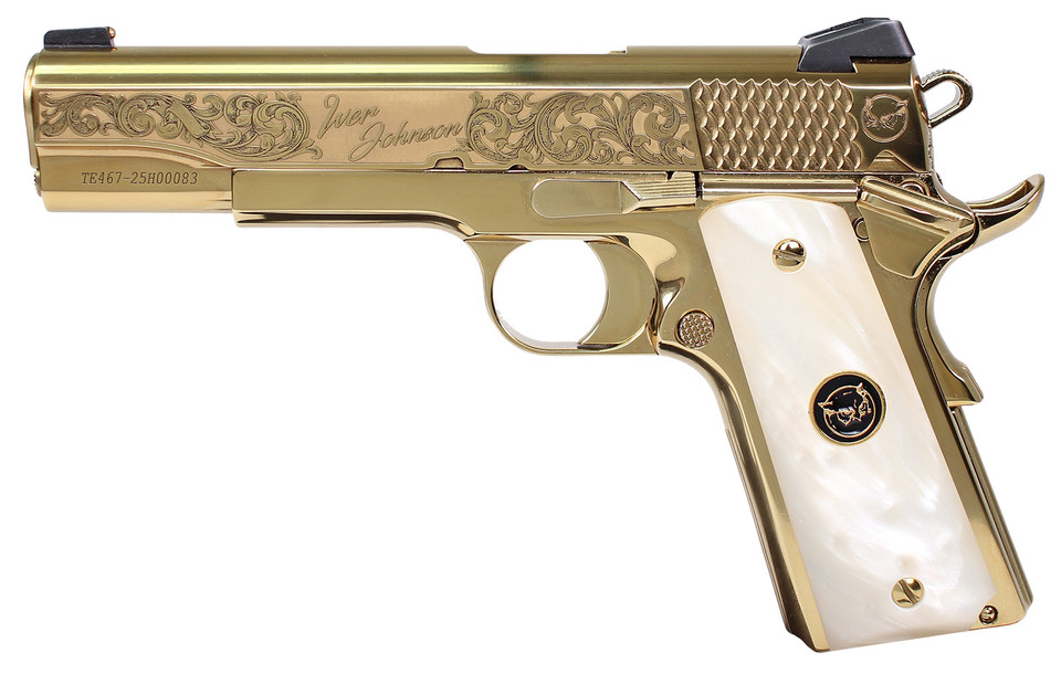 Iver Johnson Arms Noble Eagle WP G2 45 ACP 5-inch Beavertail Safety Pearlized Grips Polished Gold PVD Pistol