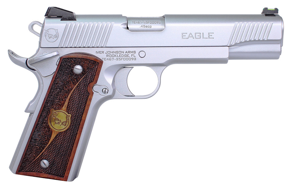 Oaks Wholesale Iver Eagle HC G2 45 ACP 5-inch Satin Hard Chrome 8+1 Capacity