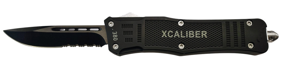XCaliber Knife Company 380 ACP Large OTF Knife with Serrated Blade and Steel Handle