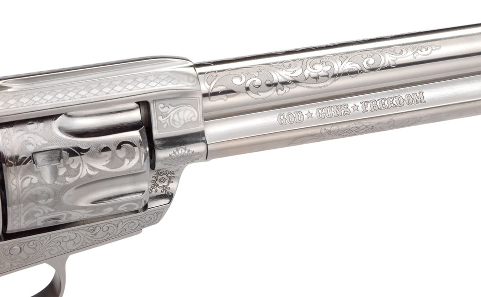 Taylors and Company Outlaw Legacy Nickel Engraved Revolver in 45 Long Colt with 7.5-inch Barrel