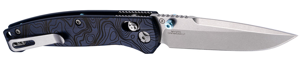 Hogue Mysto 3.4 Inch Clip Point Tumbled CPM MagnaCut Blade Knife with Maple Valley Richlite Blue Handle