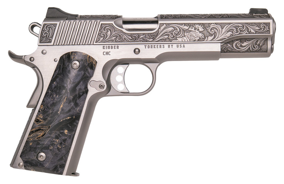 CNC Firearms CNCWILDLIFE45 Kimber 45 ACP 5-inch Barrel Burled Maple Grips Handmade Engraved