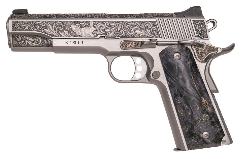CNC Firearms CNCWILDLIFE45 Kimber 45 ACP 5-inch Barrel Burled Maple Grips Handmade Engraved