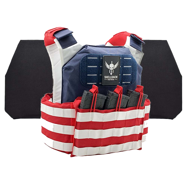 SHELLBACK TACTICAL STARS AND STRIPES LEVEL IV ARMOR KIT WITH MODEL 26605-2 CERAMIC PLATES