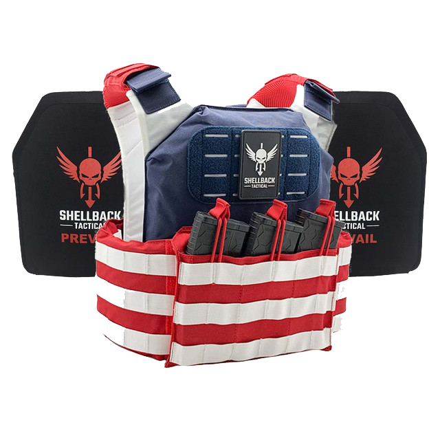 SHELLBACK TACTICAL STARS AND STRIPES LIGHTWEIGHT ARMOR SYSTEM WITH LEVEL III LON-III-P PLATES