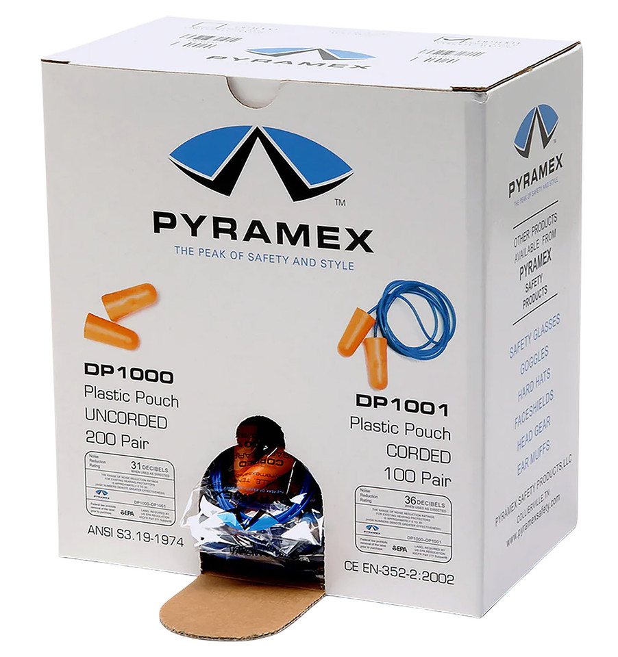 Pyramex DP1001 Corded Foam Ear Plugs 32 dB NRR Yellow/Orange 100 Pairs