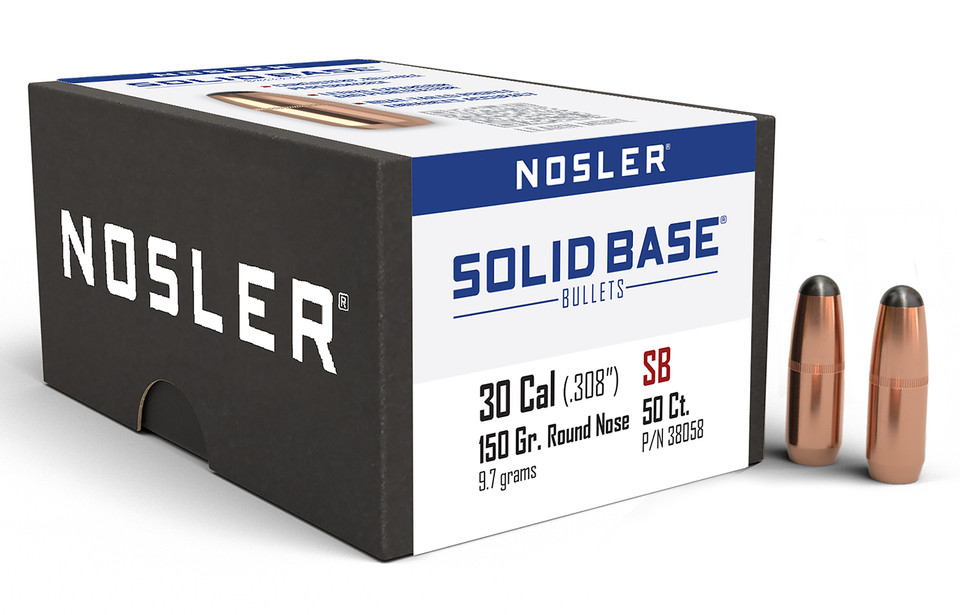 Nosler Solid Base 30 Caliber 150 Grain Round Nose Bullet - 50 Count