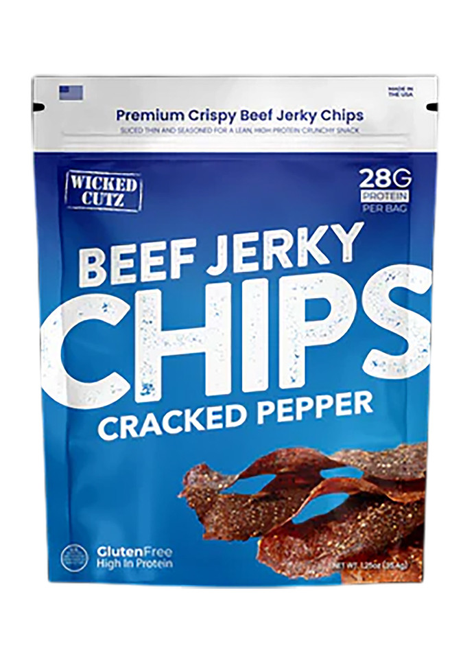 Wicked Cutz Cracked Pepper Beef Jerky Chips 8 Pack 1.25 oz