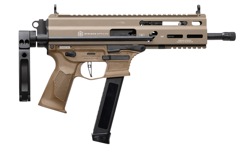 Grand Power GP 197892030007 Stribg SP9A3G 9mm Luger Semi-Auto Pistol with 8-inch Barrel and PDW Tailhook Brace