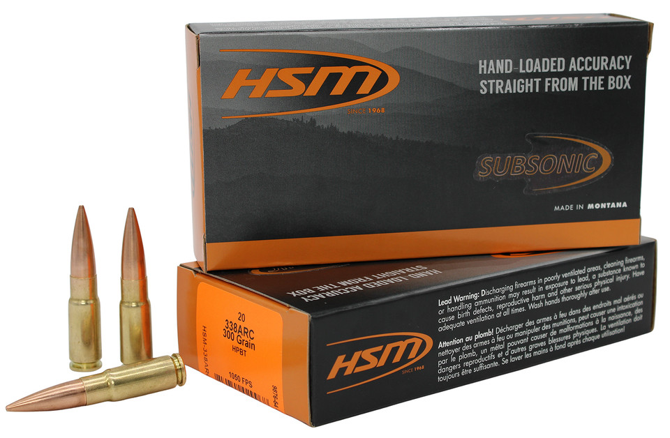 HSM 338ARC1N 338 Arc Hollow Point Boat Tail Rifle Ammunition 300 Grain