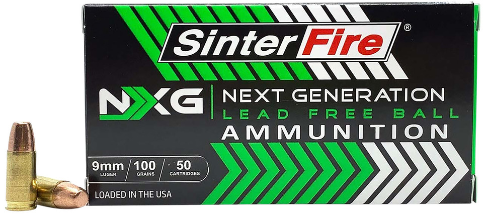SinterFire Inc SF9100NXGLF 9mm Luger 100gr Lead-Free Ammunition 50 Rounds per Box, 20 Boxes per Case
