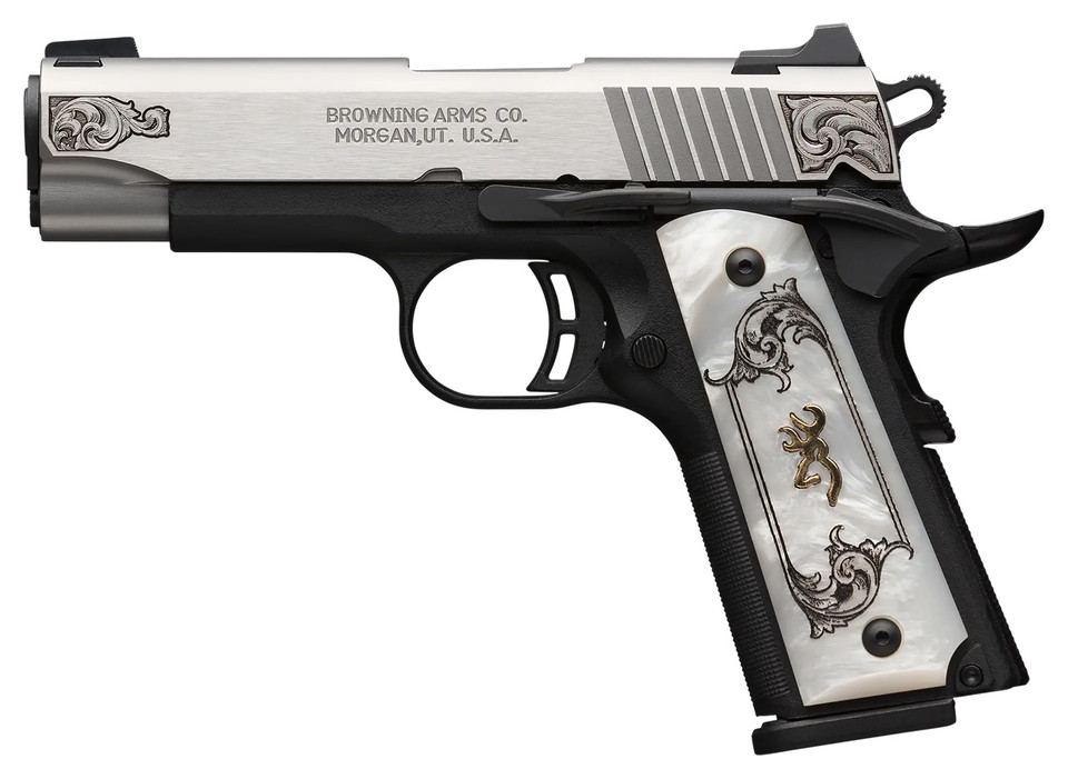 Browning 1911 Black Label Medallion .380 ACP Pistol with 3.63-inch Barrel and White Imitation Pearl Grips