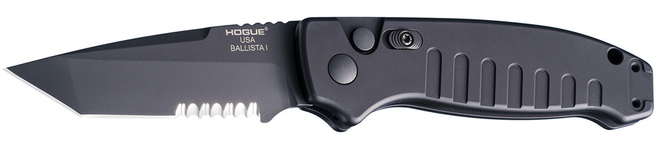 Hogue Ballista-I 3.5 Auto Tanto Folding Knife with Part Serrated 154CM Blade and Fluted Aluminum Handle