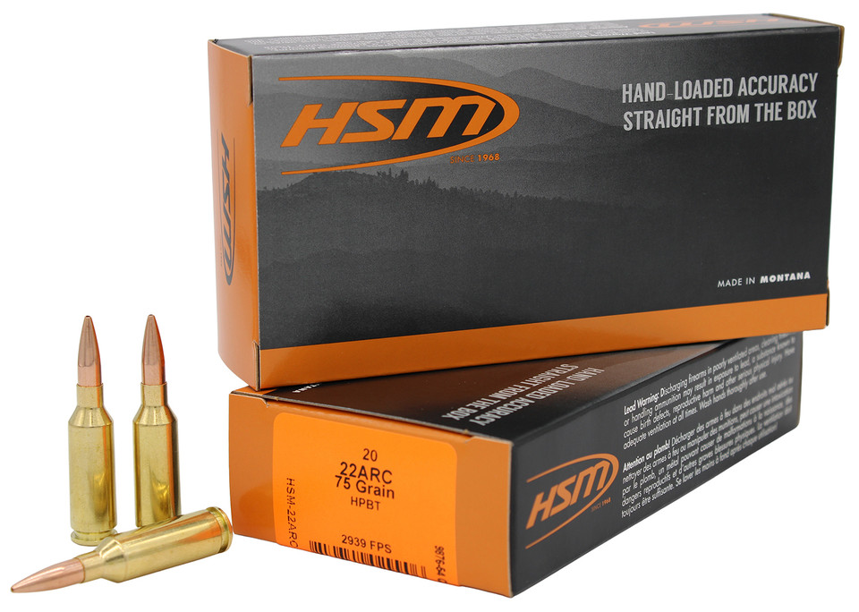 HSM 22 ARC 75 Grain Hollow Point Boat Tail Ammunition