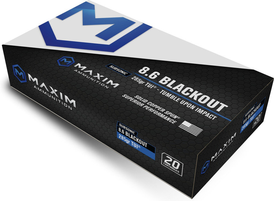 Maxim Defense Tumble Upon Impact Subsonic 8.6 Blackout 285 Grain Solid Copper Spun Ammunition 20 Rounds