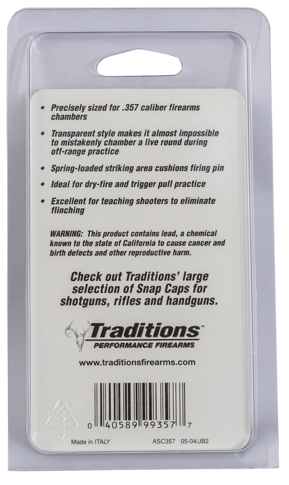 Traditions Snap Caps for 357 Mag - Dry Fire Practice and Firearm Protection, 6 Pack