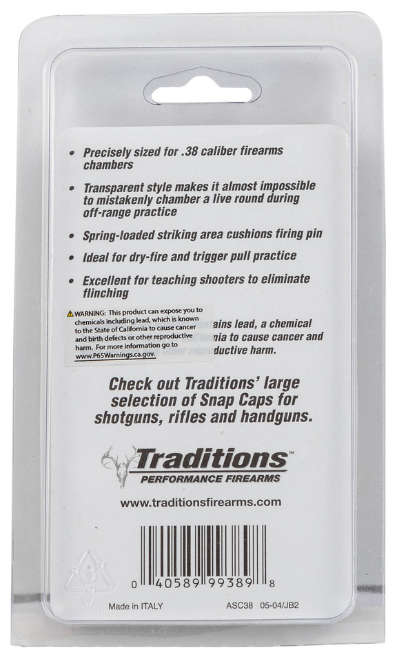 Traditions Snap Caps for 38 Special - Protective Dry Fire Practice Tool, 6 Pack