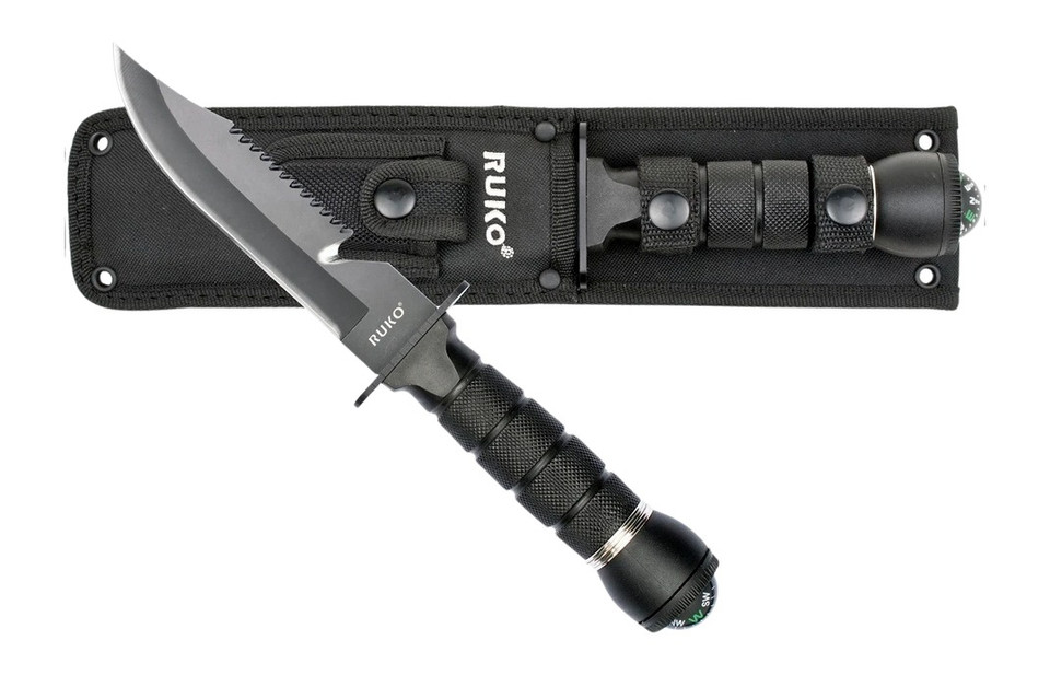 Rynoblade Knives Survival Fixed Blade Knife / Compass, 6-inch 420J2 Steel