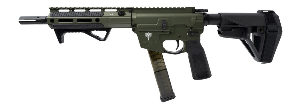 Freedom Ordnance Elite 9mm Luger 8-Inch Threaded Barrel / OD Green Anodized Receiver / SB Tactical SBA5 Brace