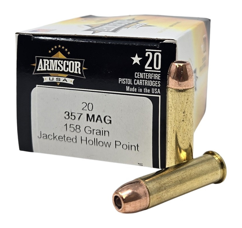 ARMSCOR 357 Magnum 158 Grain Jacketed Hollow Point Ammo, 20 Rounds per Box