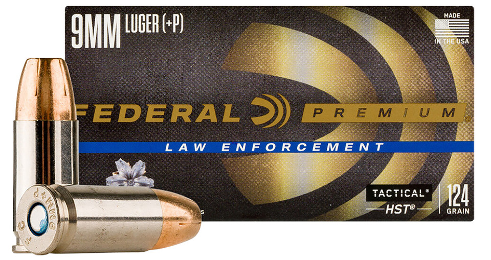 Federal 9mm Luger +P HST Jacketed Hollow Point Ammunition, 124 Grain, 50 Rounds