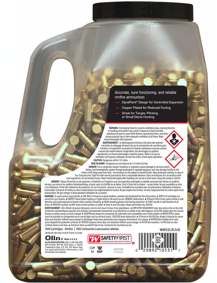Winchester .22 Long Rifle Double Power Wildcat Jugs 40 Grain – 1500 Rounds