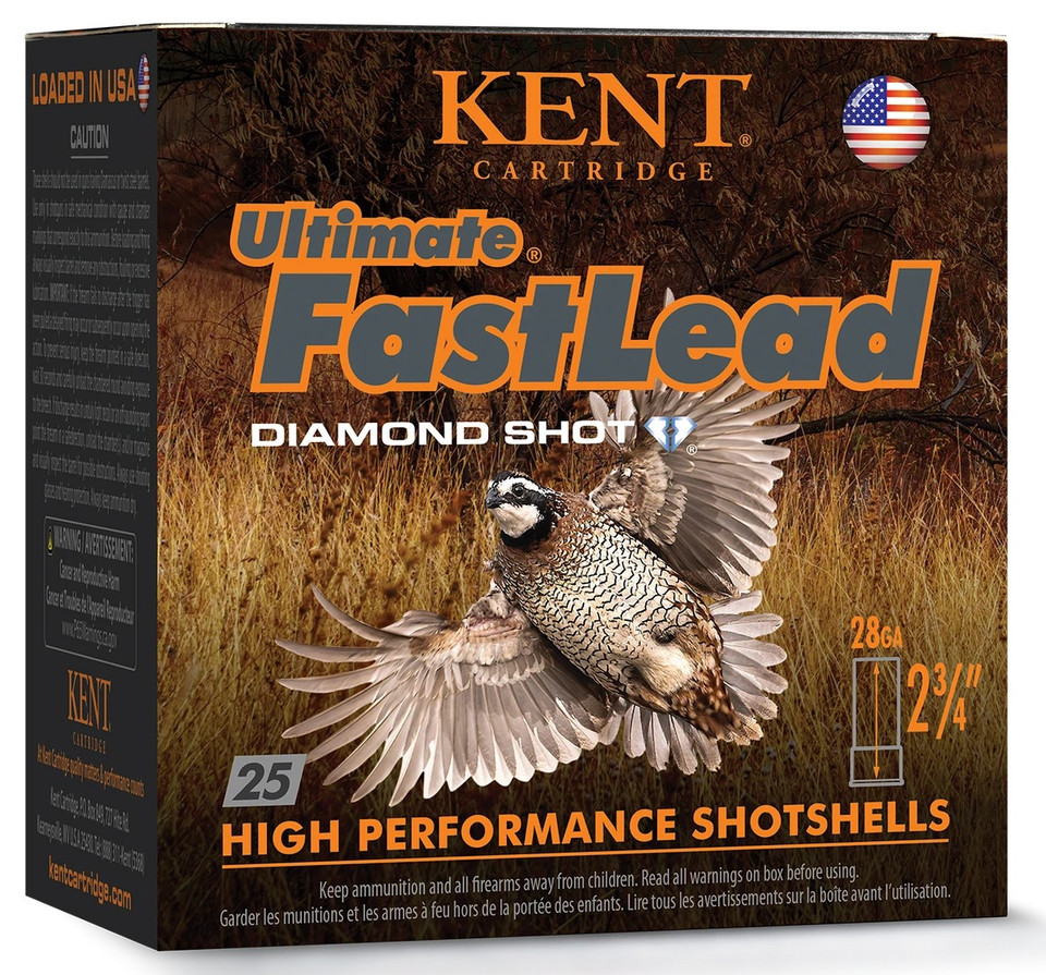 Kent Cartridge K28UFL247.5 Ultimate Flat Shotshell Lead Loads, 28 Gauge, 7.5 Shot, 25 Rounds per Box