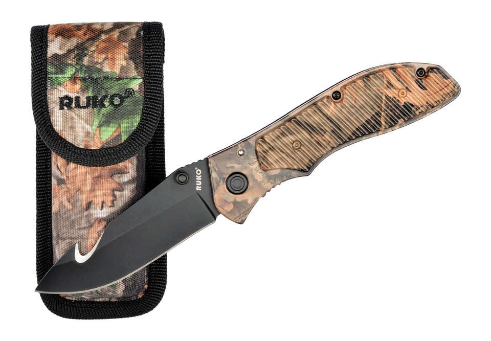 Rynoblade Knives RUK0106GH-CS 3.5-Inch Woodland Guthook Fixed Knife with 440A Steel Blade