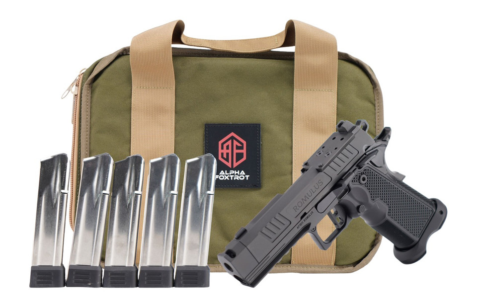 Alpha Foxtrot AF AA47X1QIG-XDBK20-PROM 9mm Luger Semi-Auto Pistol with 3.5 Inch Barrel, Black DLC Finish, 20+1 Capacity, Optic Ready Slide, Aluminum Grips, Includes 5 Magazines and Carry Case