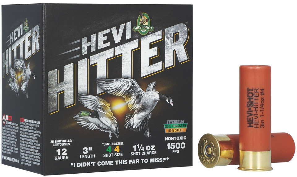 Hevishot HEVI-Hitter 12 Gauge 3-Inch Shotshell 1-1/4 Ounce, 4 Shot Size, 25 Rounds / Box