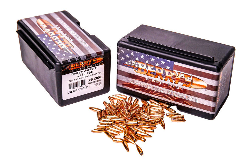 Berrys 93300 .223 Remington 55 Grain FMJ Reloading Bullets, Pack of 500