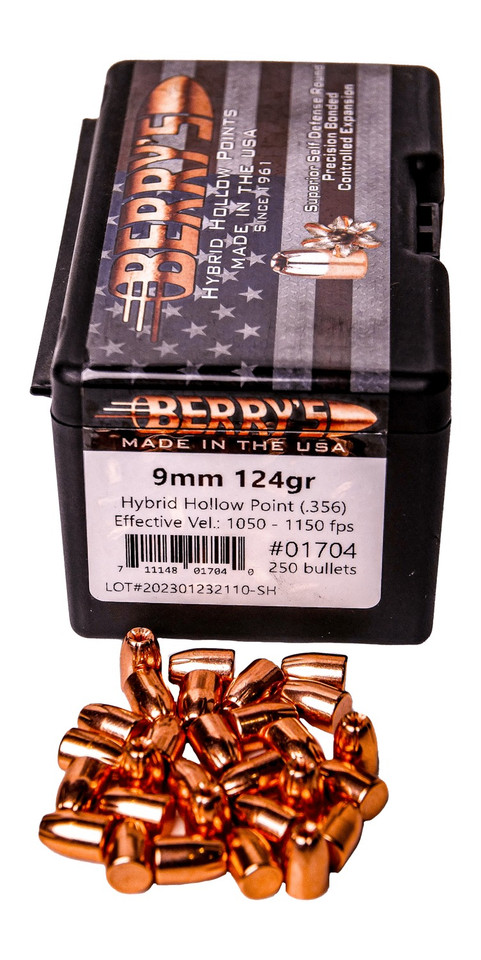 Berrys 01704 9mm .356 124 Grain Hollow Point Reloading Bullets, Pack of 250