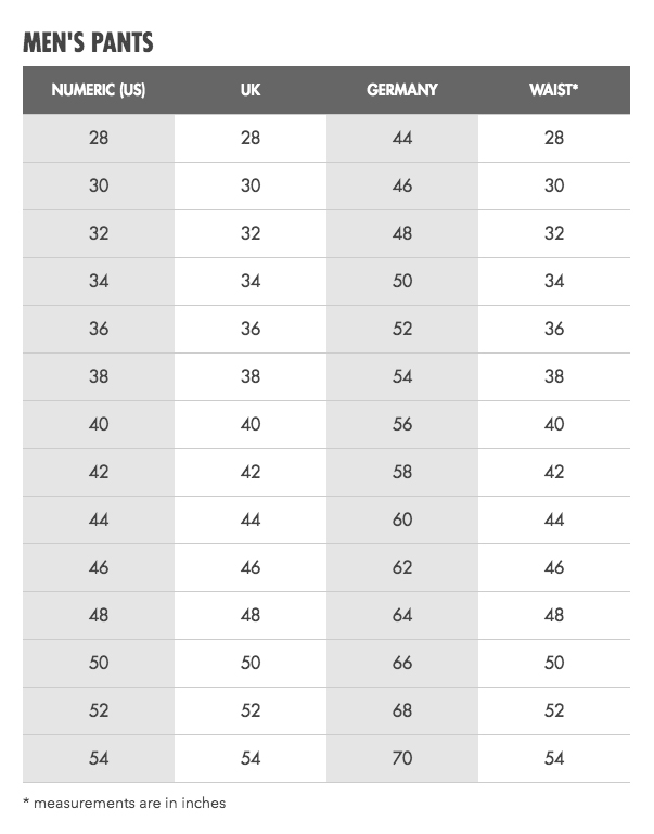 511 Tactical Pants Size Chart